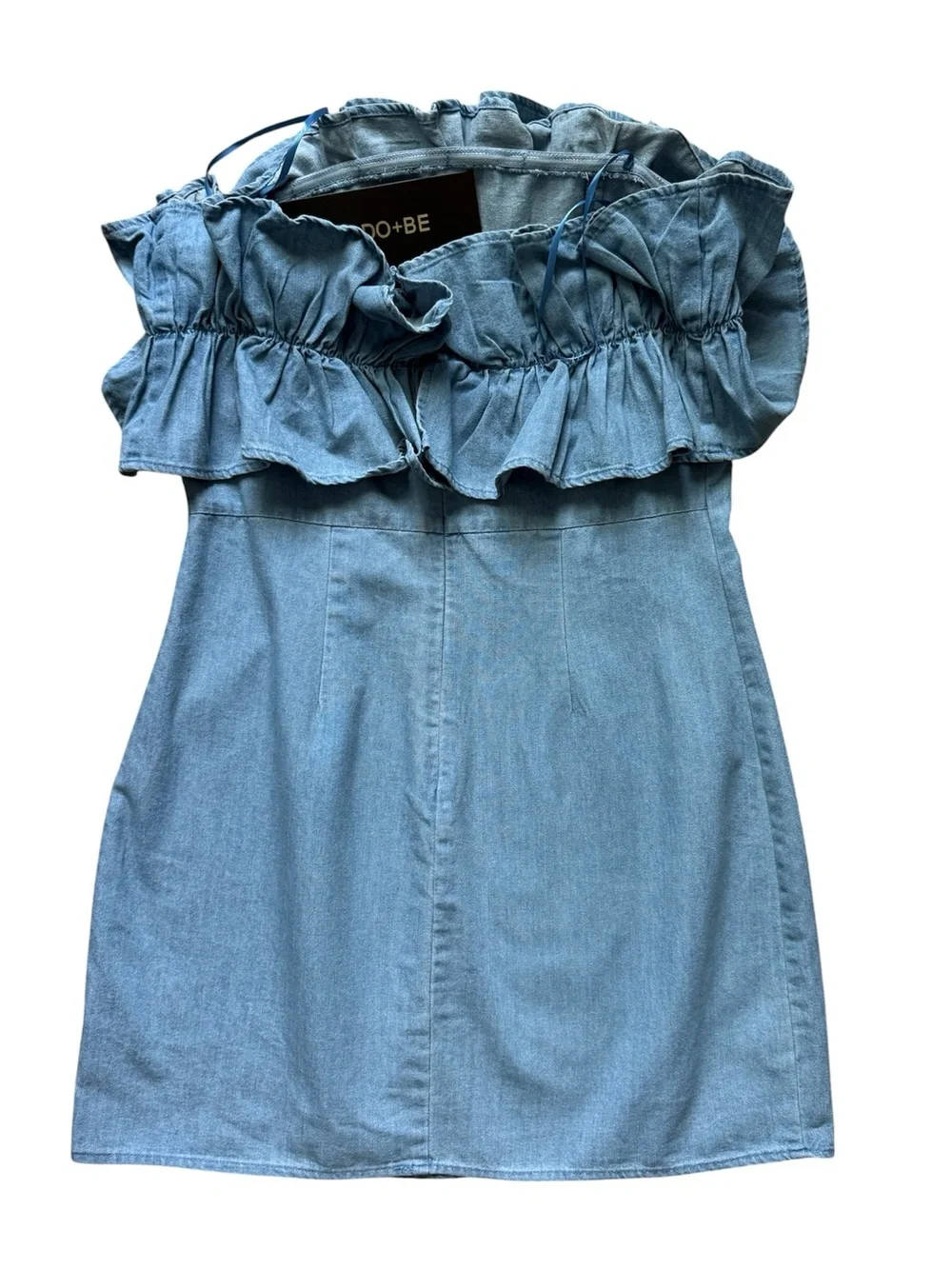 NWT! Denim Strapless Ruffle Light Wash Mini Dress Coastal Western Medium - Picture 4 of 7